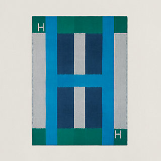 Ikat H Echelle blanket - Blue | Hermès USA